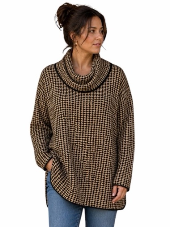 Calvin Klein Sweaters - Calvin Klein Large Brown Houndstooth Oversized Tunic Lightweight Sweater